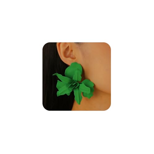 XFSRG Pendientes Flor para Mujer Pendientes Grandes Joyería Versátil para el Uso Diario y Ocasiones Especiales (Verde)