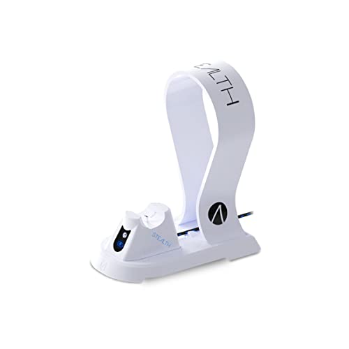 Stealth SP-C60 V White Charging Station with Headset Stand for PS5 Includes 2M Premium Braided Play and Charge Cable