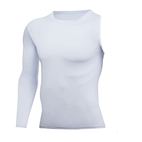 Men's Athletic Single Sleeve One Arm 1/2 Compression Shirt Sports Tight Base Layer Workout Underwear Active (White-Left-Long,Medium,Medium) #TOP3