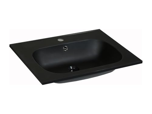 Vente-unique - Vasque à encastrer en résine effet pierre - Noir - L60 x l46 cm - OKIWA