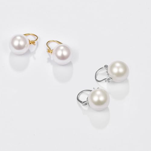 Pearl Earrings for Women 925 Sterling Silver White Gold Pearl Drop Earrings Dangle Cubic Zirconia Large Size 12mm 10mm for Mother (Silver, 12mm Big) — view 3