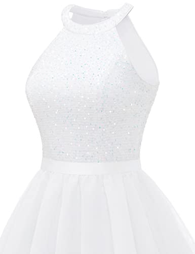 Image of Dressystar Women's Sequin Short Prom Dress Sparkly Halter Tulle Cocktail Party Homecoming Dresses