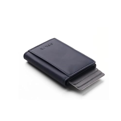 Image of OBLIK Men Premium Faux Suede Leather Essence Wallet Cardholder | Aluminium Quick Card Ejector | Upto 6 Cards and Folded Cash | Minimal Monogramming | (Navy)