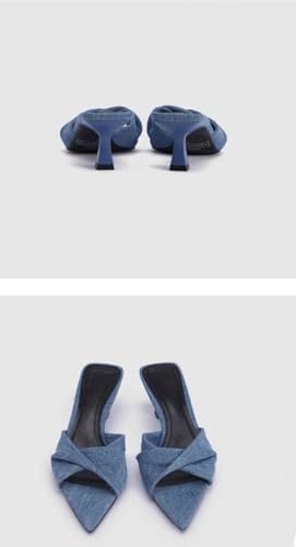 Women's Denim Heeled Sandals Kitten Heels Fashion Slingback Low Stiletto Slip-On Slides Sandals Open Pointed Toe Wedding Party Dress Slipper For Women2