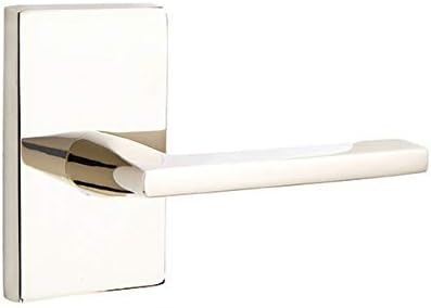 Emtek Privacy Set, Modern Rectangular Rosette, Helios Lever, Polished Nickel, RH