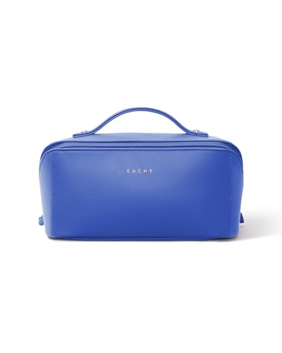Image of EACHY Travel Makeup Bag, Large Capacity Cosmetic Bag for Women, Waterproof PU Leather, Flat Open Portable Toiletry Bag for Skincare, Brushes & Travel Essentials