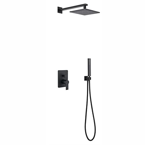 Wmmner Ducha Oculta Juego de Ducha Ducha Doméstica de Hotel Juego Completo de Ducha Supercargada, Color Cromo Abs/Abdominales 10 Pulgadas Negro Mate/a