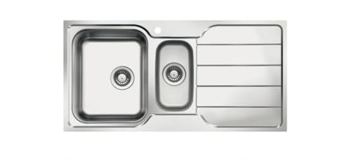 Image of Lines Inset Stainless Steel Kitchen Sink, 1000x500mm, Polished, 1.5 Bowl, 185mm Depth