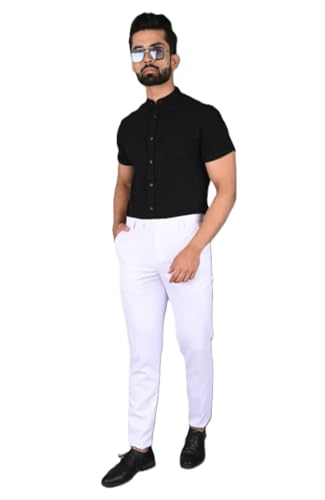 Image of Men's Formal Dress Pants, Black, Slim Fit, Flat Front Trousers with Pockets