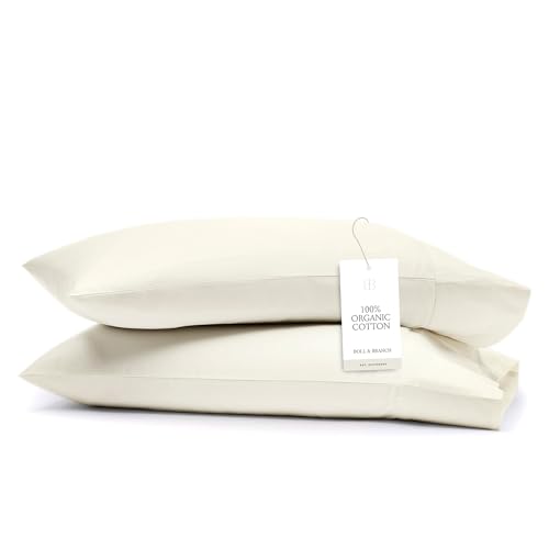 Boll & Branch Signature Hemmed Pillowcase Set - Standard Cream - Luxury 100% Organic Cotton - Buttery Soft and Breathable - Softer with Every Wash - 2 Pillowcases Included