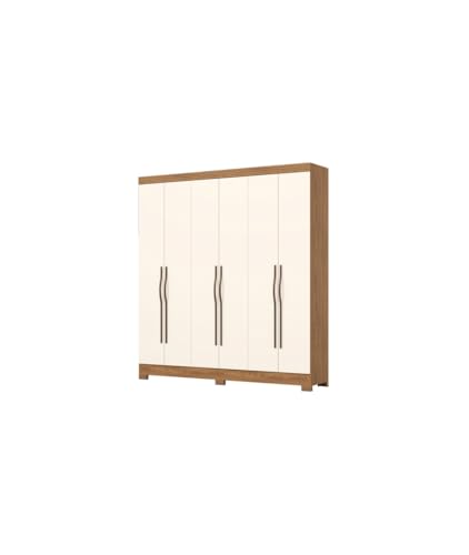 Vicawu Armario 6 Puertas Bicolor WILSOR, Blanco Marfil/Natural, 200 x 43,5 x 215 cm, Armario Dormitorio 6 Puertas Bicolor
