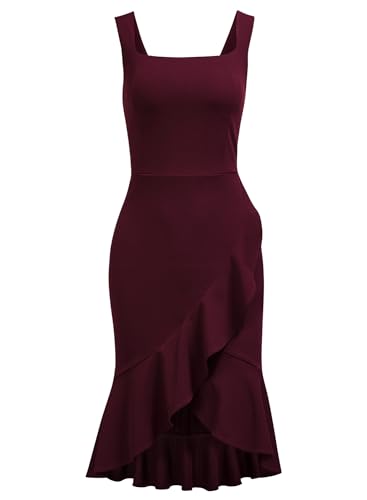 FORTRIC Women Square Neck Summer Wedding Guest Formal Party Cocktail Midi Dress3