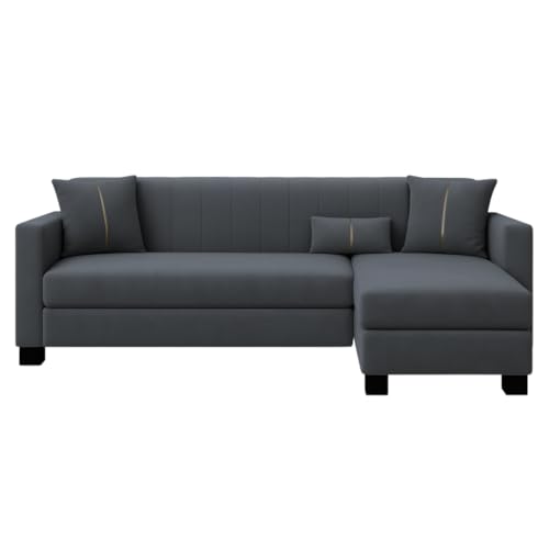 Image of SOCOZI Almeria 4 Seater RHS L Shape Sofa Set | Soft Velvet Suede Fabric Sofa | Modern Design | Plush Comfort Cushions for Living Room (Dark Grey)