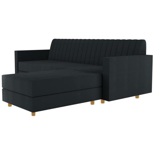 Image of Rosebell 3 + 1 Wooden L Shape 4 Seater Sofa Set for Living Room Furniture Set| Sectional Couch & Compact Living Spaces & Office-Black-Color