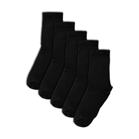 5 Pairs Boys Girls Kids Unisex Cotton Rich Plain Black Ankle School Socks, 9-12 Cover