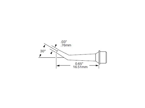 Image of Metcal SMTC-0171 Series SMTC Hand Soldering Rework Cartridge for Temperature Sensitive Application, 357C Maximum Tip Temperature, Conical Bent 30, 0.76mm Tip Size, 16.51mm Tip Length