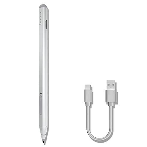 Renaisser Raphael R520 SLV USB-C (Type C) Stylus (Silver), Made in Taiwan, for Microsoft Surface, Palm Rejection, 4096 Pressure Levels, Rechargeable, Magnetic Attachment Works on Surface Pro X/7/6/5