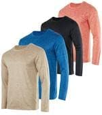 Real Essentials 4 Pack: Men's Dry-Fit Moisture Wicking Performance Long Sleeve T-Shirt, UV Sun Protection Outdoor Active Top