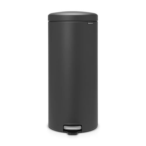 Brabantia NewIcon Pattumiera a pedale 30L | Soft Close con coperchio antiodore e secchio interno in plastica | Compatto e antiscivolo per cucina,ufficio,bagno o camera da letto | Mineral Infinite Grey