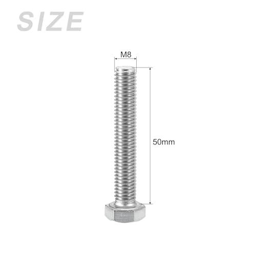 Image of METALLIXITY Hex Head Screws Bolts, Nuts, Flat & Lock Washers Kits (M8-1.25x50mm) 8 Set, Stainless Steel Fully Threaded Machine Screws Bolt Set - for Home Appliance Equipment