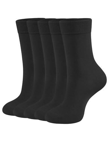[CLOSEMATE] 靴下 レディース ソックス 通気防臭 5足セット コーマ綿 吸汗速乾 クルーソックス 可愛い 通勤通学 カジュアル 蒸れない 四季適用 22-25cm 黒