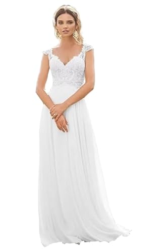 Women's Sweetheart Chiffon Wedding Dress for Bride Lace Applique Long A Line Bridal Dress Backless Wedding Gowns