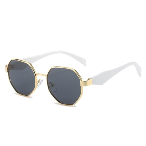 Lunettes de soleil rétro pour femmes à monture polygonale en métal blanc et gris UV400