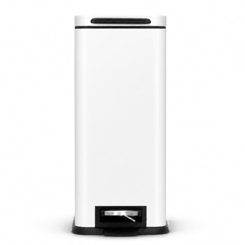 Image of Home Zone Living 4 Gallon Slim Kitchen Trash Can with Soft Close Lid and Step Pedal, Matte White Stainless Steel Wastebasket with Removable Bucket