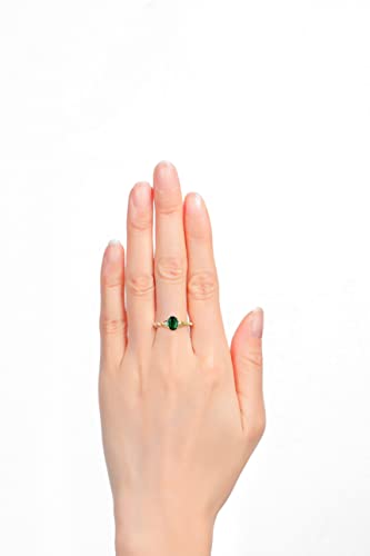 14K Yellow Gold Classic Style Ring | 7X5MM Oval Gemstone & Diamonds | Green-sapphire September Birthstone | Diamond Rings for Women | Size 92