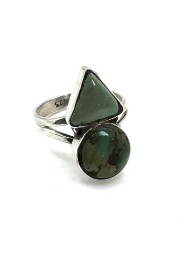 Bague double turquoise en argent massif taille 50 pour femme