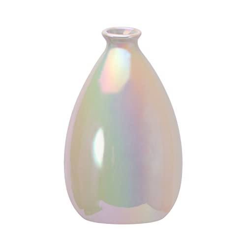 Jarrón decorativo de cerámica - Jarrón de 5.5 pulgadas con esmalte de perlas blanco brillante - ornamento moderno minimalista hecho a mano florero para sala de estar, comedor Cover