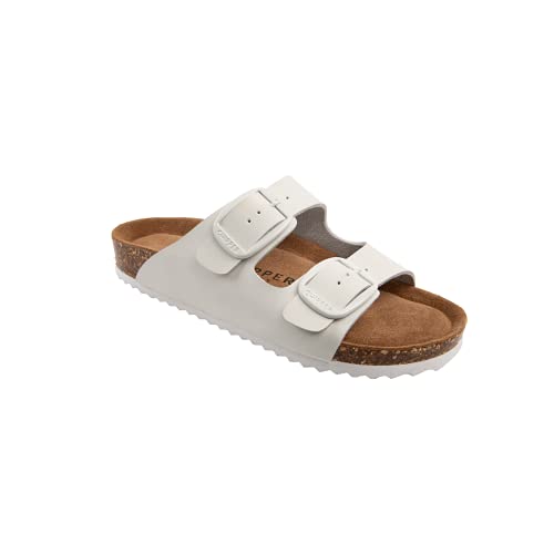 Chipper Soles Soft Durable Leather Flat Sandals Women for Indoor and Outdoor - Ribbed Rubber Walking Slippers Sandles with Two Adjustable Straps - Non-Slip Outsole Scooter Sandals