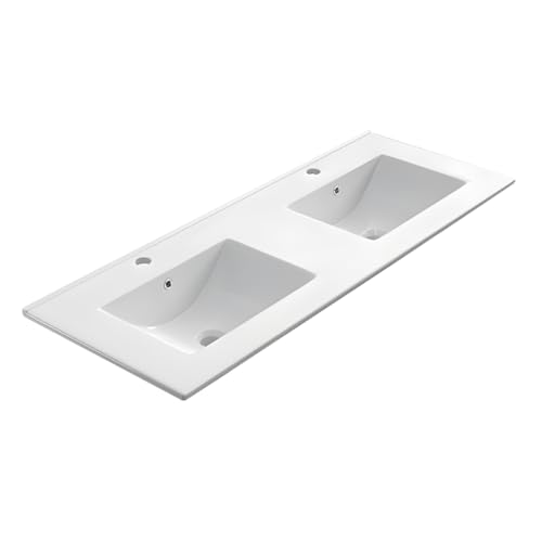 Lavabo Sobre Encimera de Porcelana 2 Senos 81x46 Cm. Lavabo Brillante con Diseño Minimalista. Lavabo Baño Elegante. Lavamanos Resistente y Antibacteriano. Pica Baño sobre Mueble Fácil de Limpiar.