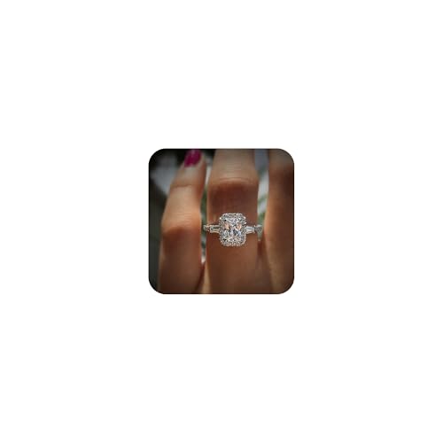 18K White Gold Cushion Cut 3ct CZ Solitaire Engagement Ring Women's Ring 925 Sterling Silver Square Cubic Zirconia Engagement Ring (8)