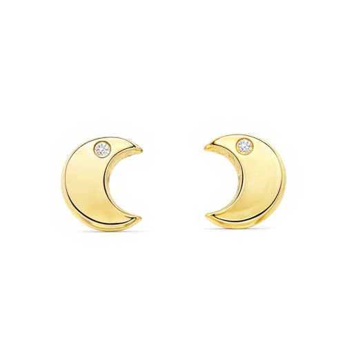 Pendientes Bebe O Niña Oro Media Luna Con Circonita 9kts - Estuche Regalo - Certificado De Garantía - Mondepetit Pendientes Bebe O Niña Oro Media Luna Con Circonita 9kts - Estuche Regalo - Certificado De Garantía - Mondepetit