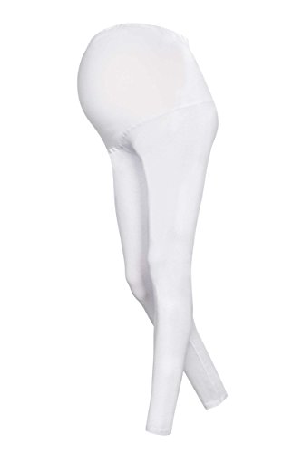 DeDavide Pantalones de maternidad de algodón elástico [fabricados en la UE] que crece con el vientre, leggins para maternidad, opacos, pantalones para embarazadas, ropa premamá, Blanco, L