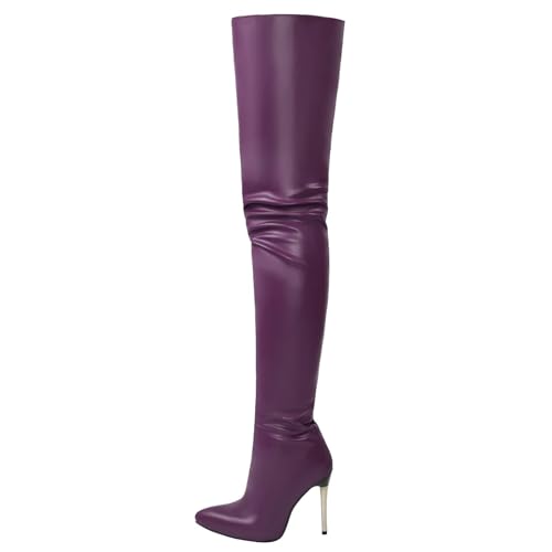Bottes au-dessus du genou haut de gamme en cuir verni et talons fins