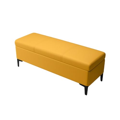 Pouf repose-pieds en cuir jaune salon entrée et chambre à coucher - 2