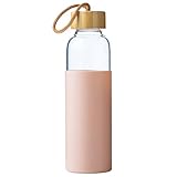 wangsdjy Botella de agua de vidrio de borosilicato de 21 onzas con tapa de bambú y funda de silicona antideslizante, botella de agua reutilizable sin BPA para gimnasio, oficina, viajes, regalo para