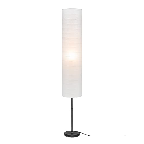 FHU Lampadaire en Papier de Riz, Moderne au Design Papier, sur Pied avec Câble D'Alimentation de 1,5 m et Interrupteur à Pied, Cadre en Acier Noir & Abat-Jour Blanc, 137 cm de Haut, Noir/Blanc
