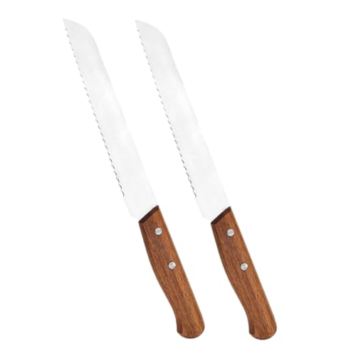 Unomor 2 Pack Japanese Bread Knife with Serrated Edge Stainless Steel Blade Acacia Wood Handle Ideal for Slicing Sourdough Sandwiches and Baking Needs