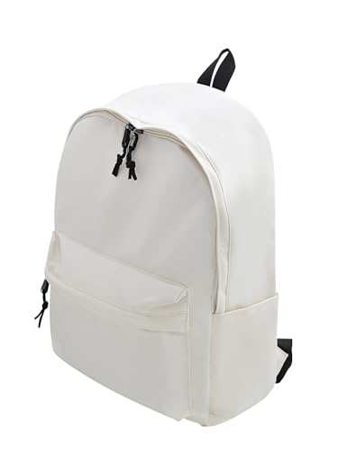 Canvas Rucksack Damen Herren 15.6 Zoll Laptop Einfarbige Schulrucksack Backpack Große Kapazität Mädchen Daypack weiß