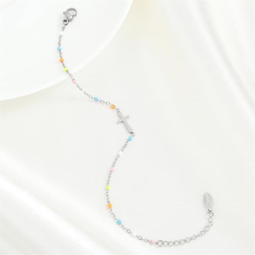 UILZ Dainty Colorful Beads Cross Bracelet for Women 18K Gold Plated Minimalist Bead Cross Bracelet Christian Bracelet Gifts Religious Cross Jewelry for Religious Believers3
