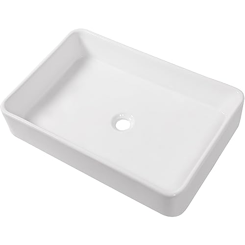 Rectangle Vessel Sink Above Counter, Mocoloo 24"X16" Bathroom Sink Countertop White Porcelain Ceramic Lavatory Vanity Sink Basin Rectangle Vessel Sink Above Counter, Mocoloo 24"X16" Bathroom Sink Countertop White Porcelain Ceramic Lavatory Vanity Sink Basin