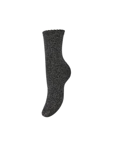 PCSEBBY GLITTER LONG 1 PACK SOCKS NOOS, Svart/detalj: silver Lurex