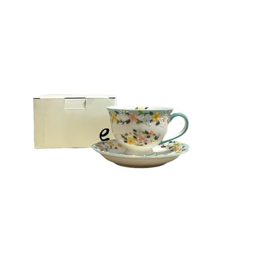 Juego De Tazas Y Platillos De Café Florales En Relieve De Cerámica Arte Pintado A Mano Té De Flores Tarde Taza Pequeña Tridimensional Agua Leche Oficina En Casa Pareja (Tallo Floral Azul,260ML)
