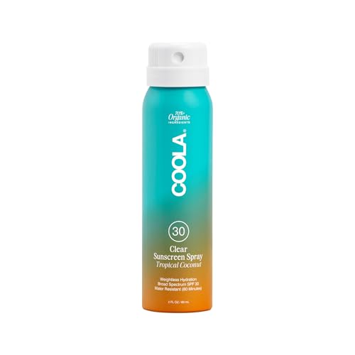 COOLA Organic Sunscreen SPF 30 Sunblock Spray, Dermatologist Tested Skin Care for Daily Protection, Vegan and Gluten Free, Tropical Coconut, 2 Fl Oz