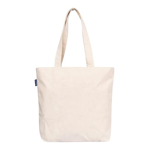 Gujvilla Canvas Tote Bags for Women with zip | College Bag for Girls, 100% Organic Cotton Tote bag | beach bag | gift bag | office, school bag & Daily Usable strong handbag