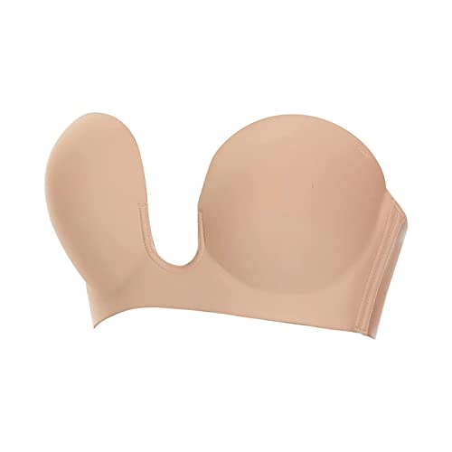 Mitaloo Push Up Strapless Sticky Adhesive Invisible Backless Bras Plunge Reusable Magic Bra For Women (C, Beige) #TOP1