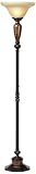 Kathy Ireland Sonnett Industrial Vintage Torchiere Floor Lamp Standing 72" Tall Bronze Brown Faux Marble Alabaster Glass Shade Decor for Living Room Reading House Bedroom Home Office